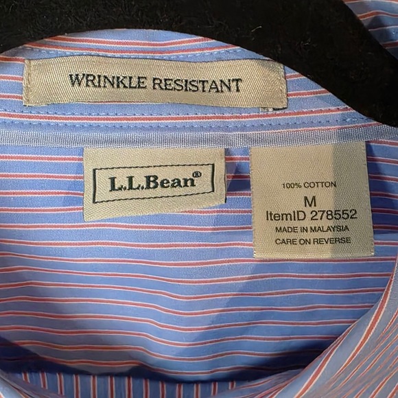 LL Bean Wrinkle Resistant Striped Button Down Women M Blue Pink Cotton Crisp - Picture 7 of 9